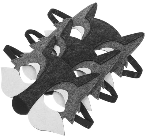 Homoyoyo Lot de 3 Demi-masques de Loup Gris en Feutre pour Garçon et Filles, Accessoires de Cosplay et Déguisement, Masque D’animal pour Fête D’anniversaire, Activités Scolaires et Jeux