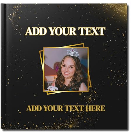 Personalised Photo Book Album – Add Up to 22 Photos & Custom Text – Custom Photo Book for Any Occasion | Baby Memory Book or Photo Gift | L2BP (Black and Gold)