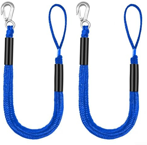 Cuerda de amarre Bungee Dock Line con cierre rápido, cordón elástico de 4 pies para pontones de esquí en barco, correa elástica resistente con flotador de espuma, verde, negro y azul (azul)