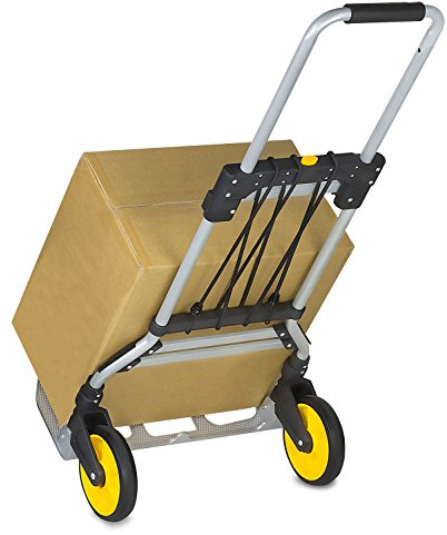 Mount-It! Folding Hand Truck and Personal Dolly, Aluminum Trolley, Heavy Duty 264 Lb Capacity Cart, Dolly Cart with Wheels of Durable Rubber, Soft Grip Telescoping Handle for Indoor Outdoor, Foldable