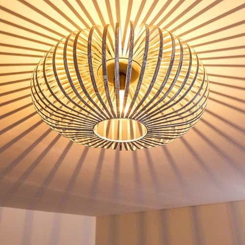 HOFSTEIN Deckenleuchte Oravi, Deckenlampe aus Metall in Grau/Silberfarben, Leuchte im Industrial/Retro/Vintage-Design, Lichteffekt durch Gitter-Optik, Ø 40 cm, E27, Wohnzimmer, Esszimmer, Schlafzimmer