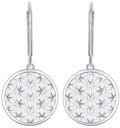 JO WISDOM Damörhängen, 925 sterlingsilver livets blomma amulett spakback dinglande och droppörhängen, Sterlingsilver, Kubisk zirkonia