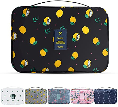 YumSur Reise Kulturtasche Zum Aufhängen Kulturbeutel Kosmetiktasche Waschtasche für Kinder Frauen Mädchen Damen Herren für Pflegeprodukte Makeup zur Reisen Urlaub Outdoor Camping (Schwarze Zitrone)