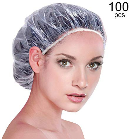 100 pcs Bonnet de Douche Jetable en Plastique, Bonnet de Protection des Cheveux pour Salon, Spa, Voyage, Hôtel, Transparent