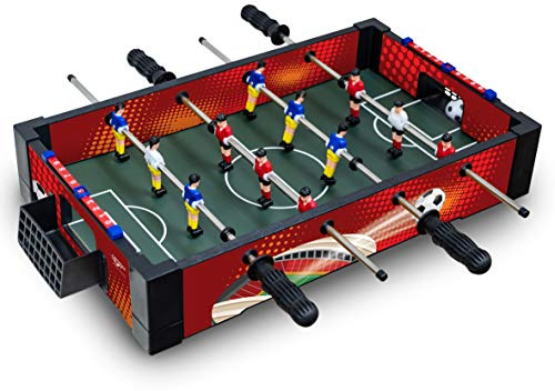 Carromco Fast-Kick-XM Mini Kicker - Suplemento de futbolín Compacto con Sistema de Clic, 2 Pelotas, 4 Barras, 12 Jugadores en Rojo y Negro, 51 x 31 x 9,7 cm - Mini Mesa de futbolín para casa