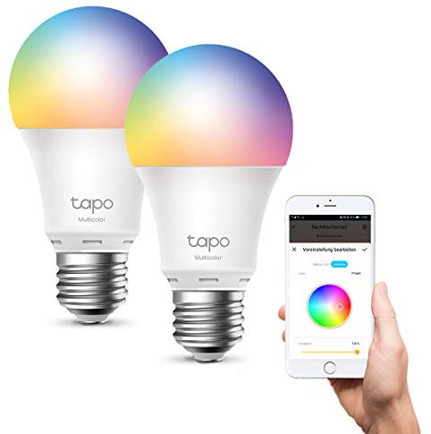 Tapo L530E – Bombilla LED inteligente Wi-Fi, multicolor, regulable, casquillo E27, 8.3W, 806 lúmenes, compatible con Alexa y Google Home, paquete de 2 (paquete de 1)