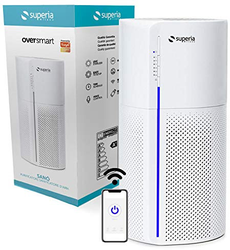 Superia Sanò Purificatore d'aria con Sanificatore UVC, Smart Alexa & Google con APP Filtro HEPA 4 Stadi, Rimozione Odore, Polline, Polveri per Casa, Ufficio colore Bianco