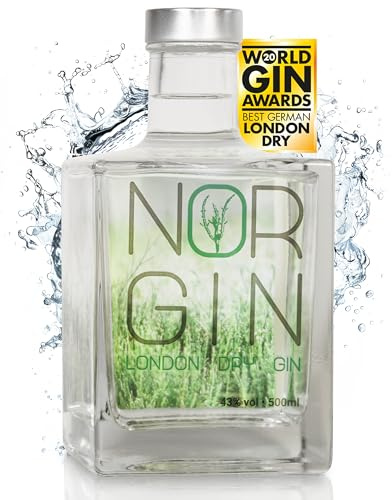 NORGIN London Dry Gin | Premium Wacholderschnaps mit 18 ausgewählten Botanicals | Würzig komplexer Klarer mit Queller vom Wattenmeer | Feinstes Destillat von der Norddeutschen Küste | 500 ml
