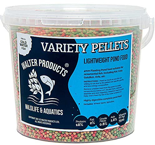 Walters Variety Pellets (10L Tub) | Pond Food for Goldfish, Koi and all Cold Water Pond Fish | Nutritional Floating Fish Food Pellets in Stay Fresh EasyTubs and Refill Bags