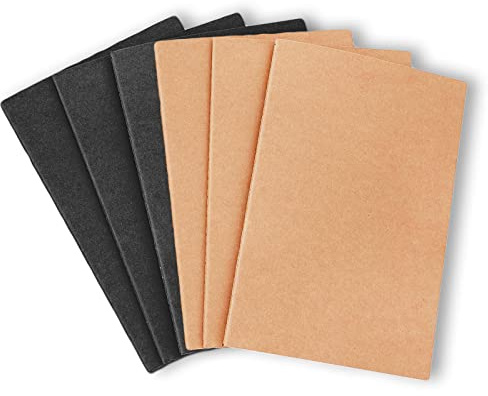 Hoshisea 6 Stück Notizbücher Pack A5 Kraft, Heft Kraft Cover Büro, Kraftpapier Notizbuch. (Braun und Schwarz)