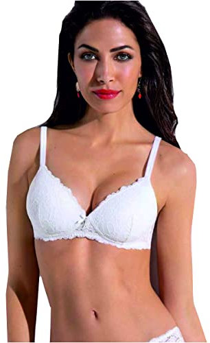 SIELEI 1 Pezzo Reggiseno Donna 2676 Senza Ferretto Push Up in Pizzo - Coppa B, Bianco 4B
