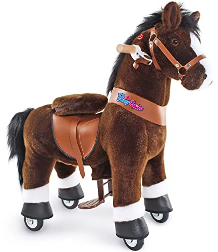 PonyCycle Offizielle Klassisch Modell U Reiten auf Pferd Spielzeug Plüsch Lauftier Dunkelbraunes Pferd mit Bremse und Ton für 3-5 Jahre Ux321