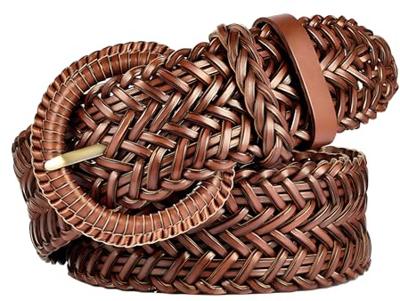 Ceinture décontractée en cuir tressé pour femme - 4,1 cm de large - Ceinture tissée douce avec boucle, marron