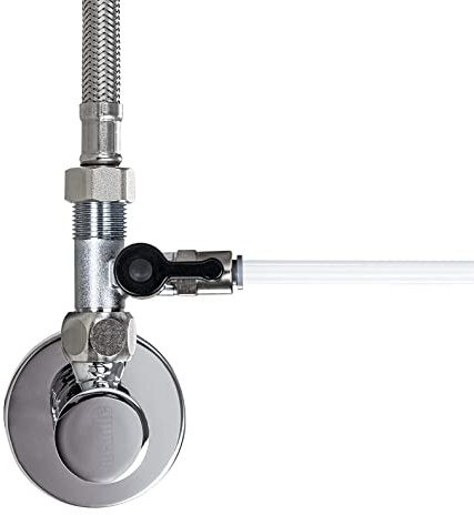Absperrhahn, Absperrventil Adapter T-Stück zum Anschluss von Wasserfilter | Umkehrosmose, Side-by-Side Kühlschränke, Kaffeemaschine | 3/8 AG x 3/8 IG x 3/8 ÜM + Adapter 1/4 Zoll Schlauchanschluss