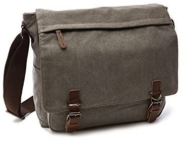 FANDARE Retro axelväska herr segelduk arbetsväska messengerväska axelväska passar 30 cm bärbar dator herrväska att hänga för resor skola högskola arbete utomhus skolväskor, GRÅ, L, Retro