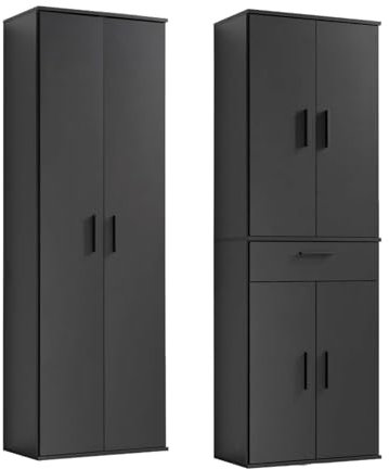 mokebo® Mehrzweckschrank Set 2-teilig 'Die Allzweckwaffe', Schrank-Set mit Mehrzweckschrank & Aktenschrank in Anthrazit-Schwarz, nutzbar als Büroschrank, Allzweckschrank, Aufbewahrungsschrank