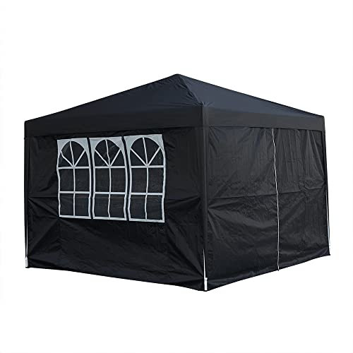 Panana Waterproof 3x3m,2.5x2.5m ,2x2m Pop Up Gazebo Party Tent BBQ Canopy Outdoor Awning w/ Side Walls3x3m Gazebo Party Tent BBQ Canopy Outdoor Awning w/ Side Walls, BLACK (GSGBZBBK01252501-MZUF)