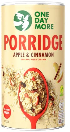 OneDayMore Apfel Zimt Porridge ohne Zucker | 450g Haferbrei Viel Frucht Müsli | Vegan Haferflocken Aus 100% Natürlichen Zutaten | Gesundes Essen zum Frühstück