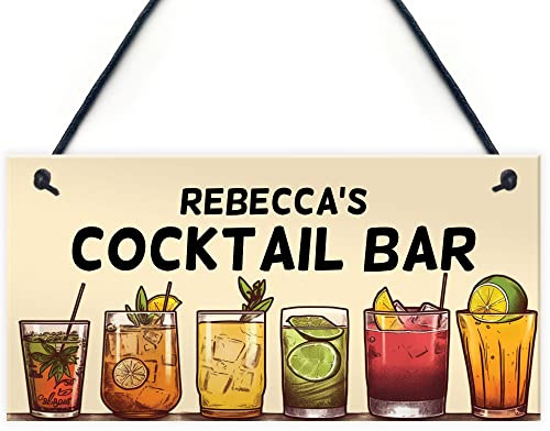 Red Ocean Personalised Cocktail Bar Hanging Sign For Home Bar Cocktail Lounge | Home Garden Bar Accessories | Novelty Hanging Wall Decor Cocktail Gifts For Women Her