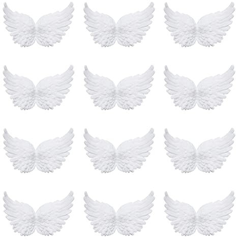 GORGECRAFT 12 STÜCKE 3 3D Mini Weiße Feder Kunststoff Engelsflügel Kleine Christbaumschmuck Kostüm Aufnäher Aufnäher Für Kuchen Rucksack DIY Kunsthandwerk Zubehör Weihnachtsfeier Deko Requisiten