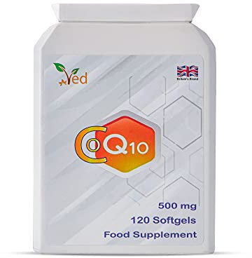 Ved's CoQ10 500 mg | Co-Enzym Q10 | Höchste Festigkeit | Natürlich fermentiertes Ubiquinon-Coenzym | Überlegene natürliche Formel | 500 mg 120 Kapseln| Vorrat für 4 Monate