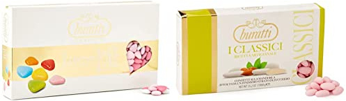 Buratti Confetti Dragées au Chocolat Avec des Mini Coeurs Ombres Roses 1 Kg & Dragées à l'amande Entière Rose 1 Kg