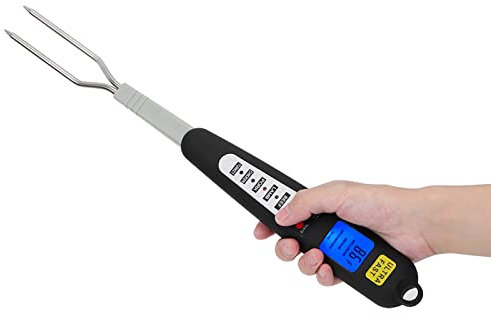 Fourchette Thermomètre à Viande Thermomètre à Viande Numérique pour Barbecue Fourchette de Cuisson Lecture Instantanée Double Sonde Affichage LED