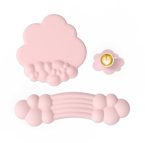 ATTACK SHARK Rainbow Cloud Handgelenkauflage Set, Maus Tastatur Zubehör | Ergonomische Unterstützung, Rutschfeste Basis, Niedliches Schreibtischzubehör, Komfortabel zum Tippen Spielen PC,Fleisch Rosa