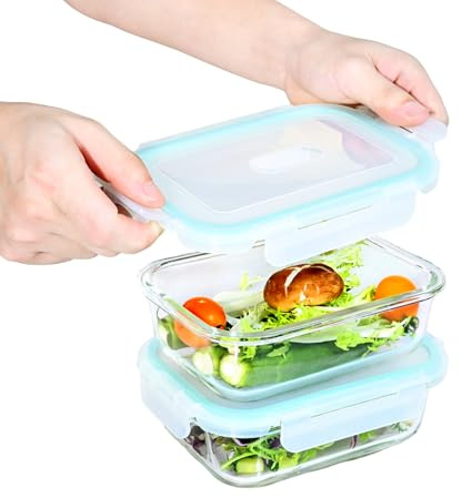 ERUIV Aufbewahrungsbox Küche, Frischhaltedosen, Vorratsdosen Glas mit Deckel Set, Spülmaschinen, Mikrowellen & Gefrierschrankfreundlich - Auslaufsicher, BPA-frei, 2er 640 ML und 1 Reinigungsschwamm