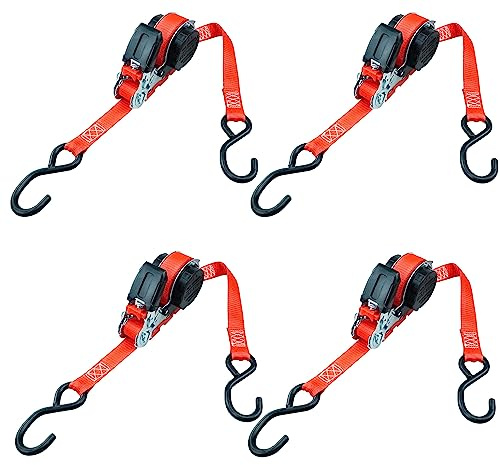 PETEX 4X automatisk spärrspännrem, självrullande, 1 del, 5 m x 25 mm, 350/700 daN, röd, S-krok