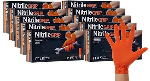 MTS Safety & Protection Einweghandschuhe XL - 500 Stück/Box Nitrilhandschuhe Orange Handschuhe Nitril Diamantstruktur Grip - Einmalhandschuhe Puderfreie & Latexfreie Gummihandschuhe (XL, 500 Stück)