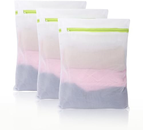Wäschenetz, Wäschesack für die Waschmaschine 3pcs, 30 * 40cm Feinmaschiger Wäschebeutel mit Grün Reißverschluss für Jacken, Laken und Mäntel, Kurze Ärmel, Hosen, Unterwäsche, Socken