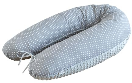 LOOLAY Schwangerschaftskissen - Stillkissen 170 cm - Seitenschläferkissen 100% Baumwolle - mit Abnehmbarem Minky Bezug - Ergonomisches Schwanger Kissen für Schlafen (Punkte Grau/Minky Grau)
