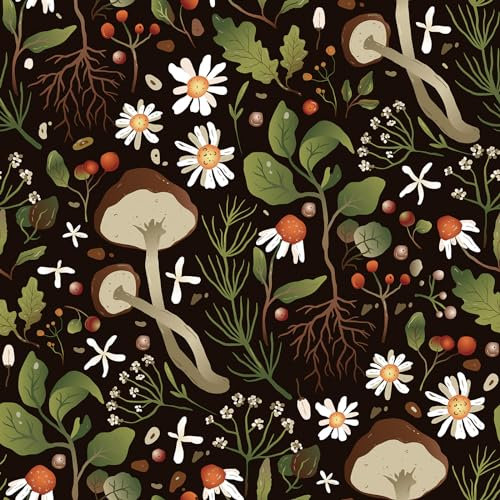 VaryPaper papier peint autocollant motif champignon 44,5 x 200 cm, feuille tropicale noir, dos adhésif en plastique, papier peint floral pour salon, chambre à coucher