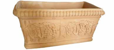 Jardinière en terre cuite avec raisins en relief Made in Italy - Pot en terre cuite Longueur 50 cm, Hauteur 17 cm, Profondeur 20 cm
