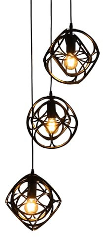 Hängelampe Vintage 3 Flammige, Retro Pendelleuchte mit E27 Fassung Schwarz, Hängeleuchte Industrial Design, Verstellbare Pendellampe für Esszimmer, Schlafzimmer, Glühbirne nicht enthalten