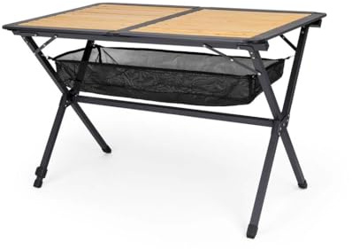 BERGER Alu-Bambus Rolltisch │Markttisch Klapptisch Beistelltisch Gartentisch Campingtisch leicht & wetterfest │klappbarer Multifunktionstisch für Camping Balkon Grillen Märkte Festivals 110x70cm
