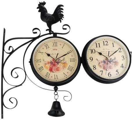 Asudaro Metallwanduhr Vintage Hängeuhr Doppelseitige Bahnhofsuhr Indoor/Outdoor Zeitmesser Dekor Retro Wanduhr für Cafe Bibliothek Arbeitszimmer Straße Outdoor und Indoor Dekoration Schwarz