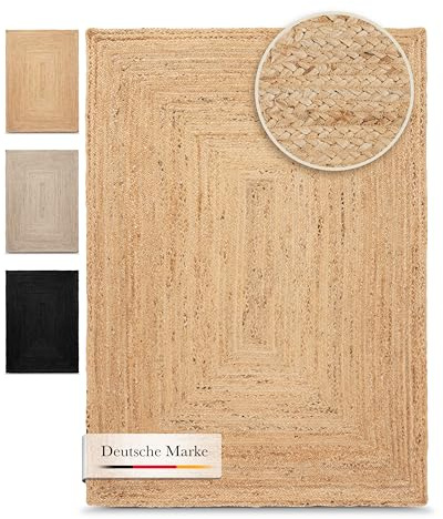 carpetfine Tappeto di Iuta Nele colore naturale Beige 100x150 cm tessuto a mano di iuta | Tappeto naturale stile boho Tappeto rotondo a tessitura piatta per soggiorno, camera da letto e cucina