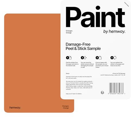 Hemway - Peel & Stick Sample for Our Chalk Based Furniture Matt Paint - Orange | A5 Damage-Free, Accurate Colour Swatch | Test Our Chalky Matt Shabby Chic Finishes for Interior Decor