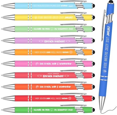 Dianelhall 12 Stück Metall Kugelschreiber mit Gravur Druckkugelschreiber mit Inspirierenden Zitaten Motivationsstifte mit Schwarzer Tinte Lustige Kugelschreiber für Kollegen Abschiedsgeschenk Prüfung