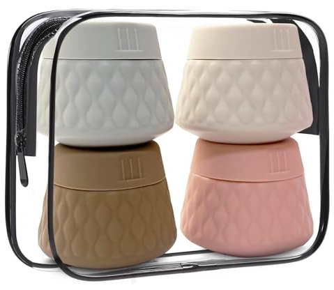 TPTGIAR 4 Piezas Botes Viaje Rellenables de Silicona, Accesorios Viaje Reutilizables, 30ml Botes Para Gel y Champu, Viajes Accesorios con Bolsa Transparente para Cosméticos Champús Geles de Ducha
