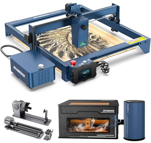 ATOMSTACK A20 PRO 120W Laser Graviermaschine, 20W Laserleistung Lasergravierer mit Air Assist, FB2 Schutzbox, D2 Luftreiniger, R1 PRO Klauenscheibenwalze, Gravieren Schneiden für Holz Metall Acryl