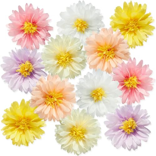SUNBEAUTY 12 Stück Papierblumen Pompons Deko 35cm Pastell Gänseblümchen Große Papierblumen Zum Aufhänge Seidenpapier Pompoms Blume für Hochzeit, Babyparty,Geburtstagsdeko Mädchen, Gartenparty Deko