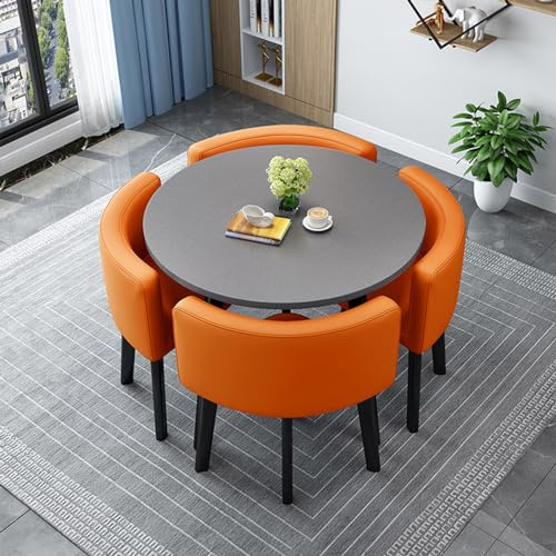 KLYDBMYT Modern Round/Square Dining Table Set mit 4 Stühlen, Konferenztisch und Empfangstisch Kombination, Holz Küchentisch Set für 4 Personen, Wohnzimmer Esszimmer (80cm/31,5in, 9)