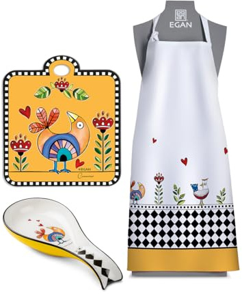Egan Set Grembiule + Sottopentola + Poggiamestolo Cocoricò in Silicone Bianco/Rosso