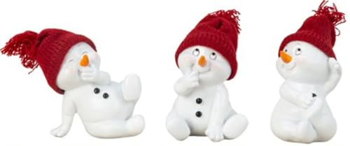 Geschenkestadl 3 Stück Schneemann Figuren rot sitzend 11,5cm Weihnachten Dekofiguren Winterdekoration Dekoration