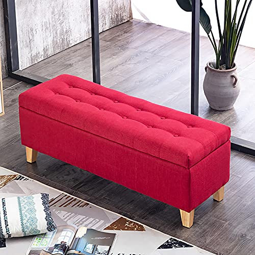 Widppsopt Moderne Fußstütze, Bettbank für Wohnzimmer, Schlafzimmer, Leinen, gepolstert, Sofa, Aufbewahrung, Ottomane, Sitzbank, Eingangsbereich, Schuhwickelhocker mit Stauraum, Rot, 60 x 40 x 45 cm