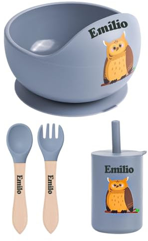 TYRY.HU Kindergeschirr Set mit Namen,Baby Silikon Geschirrset,Einschließen Babyschüsseln mit Saugnapf Löffel und Gabel,Trinkbecher Fütterung,Entwöhnungszubehör für Kleinkinder Babyfütterungsset