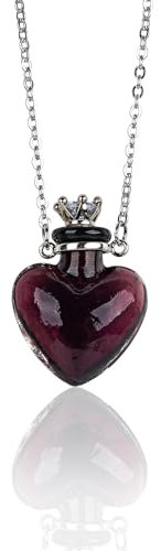Biiange Perfume Bottle Necklace Heart Shape, Purple Perfume Bottle Necklace, Essential Oil Diffuser Necklace, for Womens Perfume Vial Pendant Necklace Jewelry Unique Gift (1Pcs Purple)